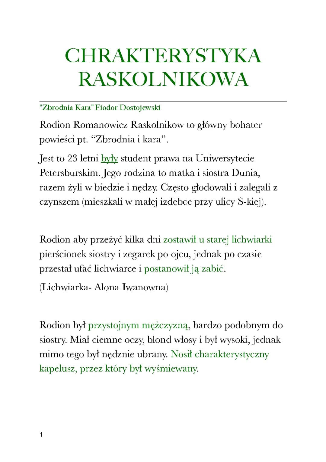 Charakterystyka Raskolnikowa