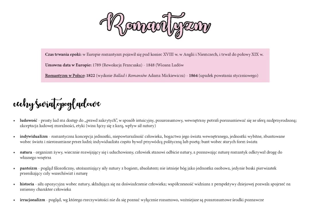 Romantyzm: Cechy, Idee i Bohaterowie