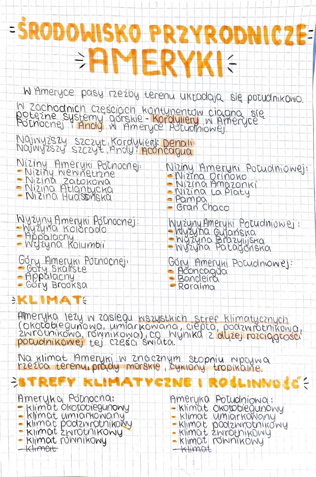 ŚRODOWISKO PRZYRODNICZE:
AMERYKI
W Ameryce pasy rzeźby terenu uktadają się potudnikowo.
W Zachodnich częściach kontynentów ciagna się
potężn