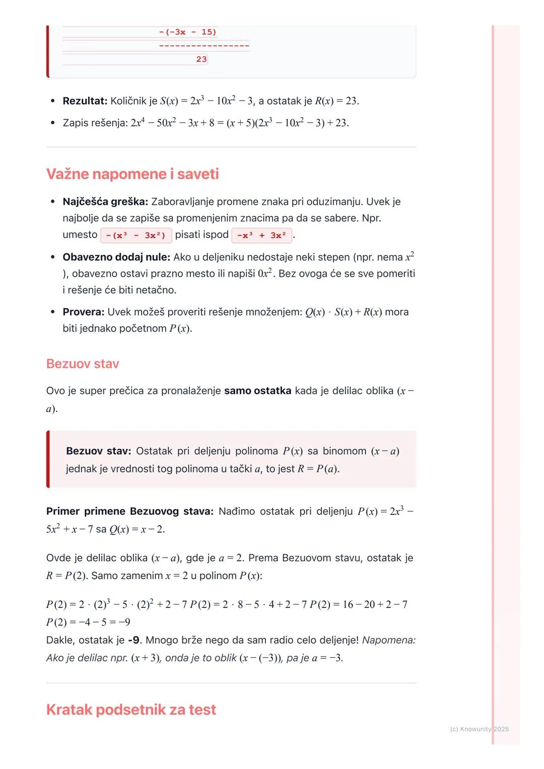 # Deljenje polinoma

Uvod u deljenje polinoma

Deljenje polinoma je vrlo slično običnom deljenju brojeva koje smo učili u
osnovnoj školi, sa