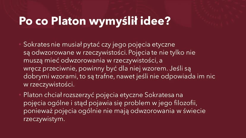 PLATON
Ogólne informacje Platon
• Tak właściwie Arystokles
427-347p.n.e.
Przydomek Platon dostał od swojego nauczyciela gimnastyki, za jego 