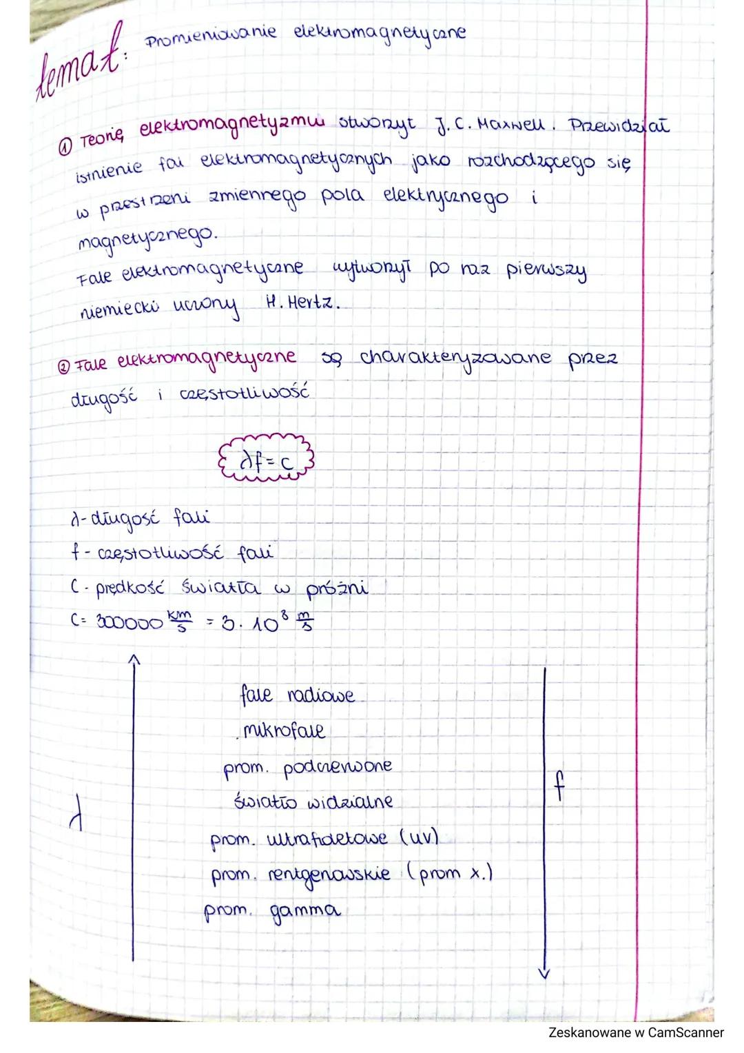 lemat
Teorię, elektromagnetyzmui stworzył J. C. Maxwell. Przewidział
istnienie fai elektromagnetycznych jako rozchodzącego się
zmiennego pol
