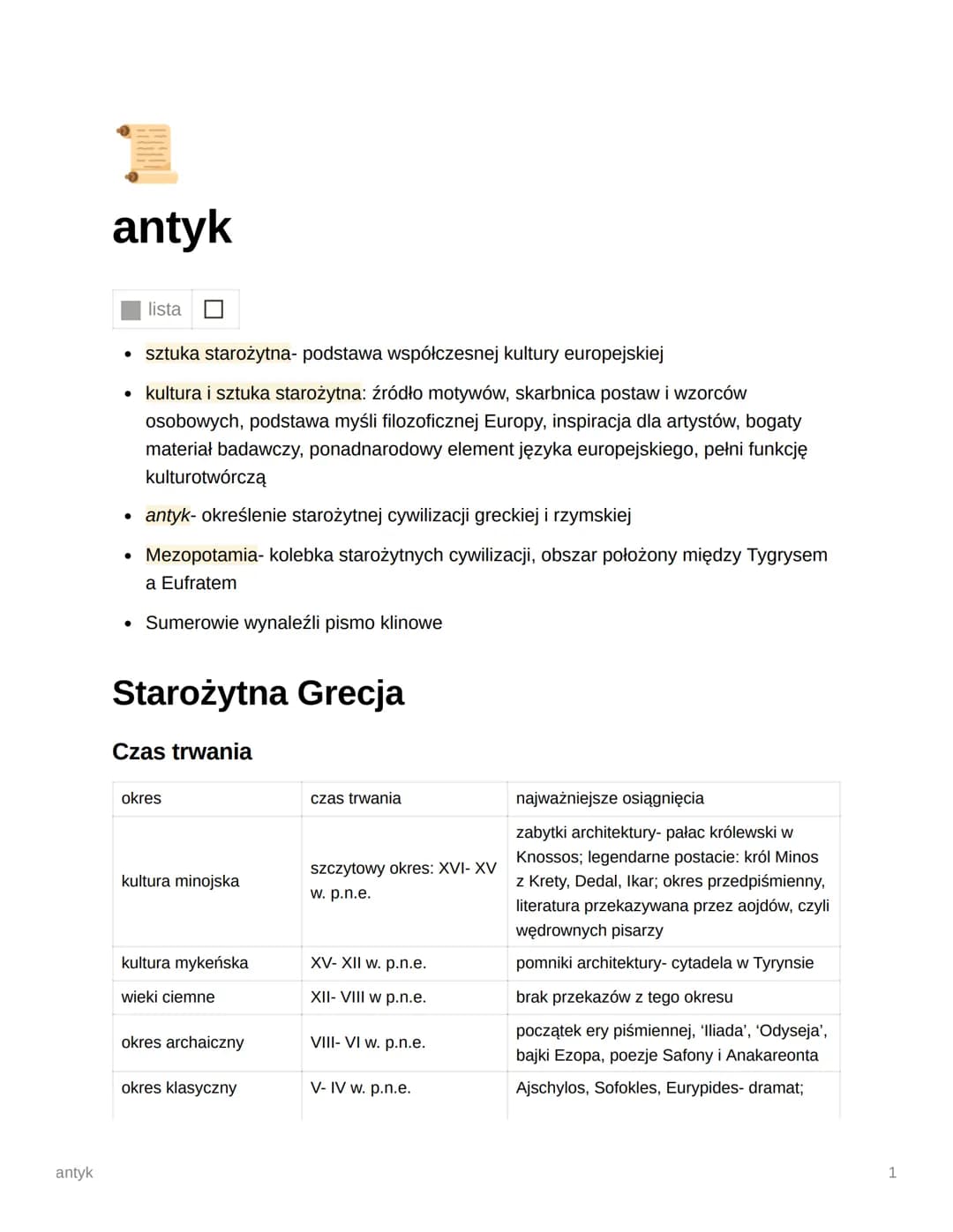 antyk
antyk
lista
⚫ sztuka starożytna- podstawa współczesnej kultury europejskiej
⚫ kultura i sztuka starożytna: źródło motywów, skarbnica p