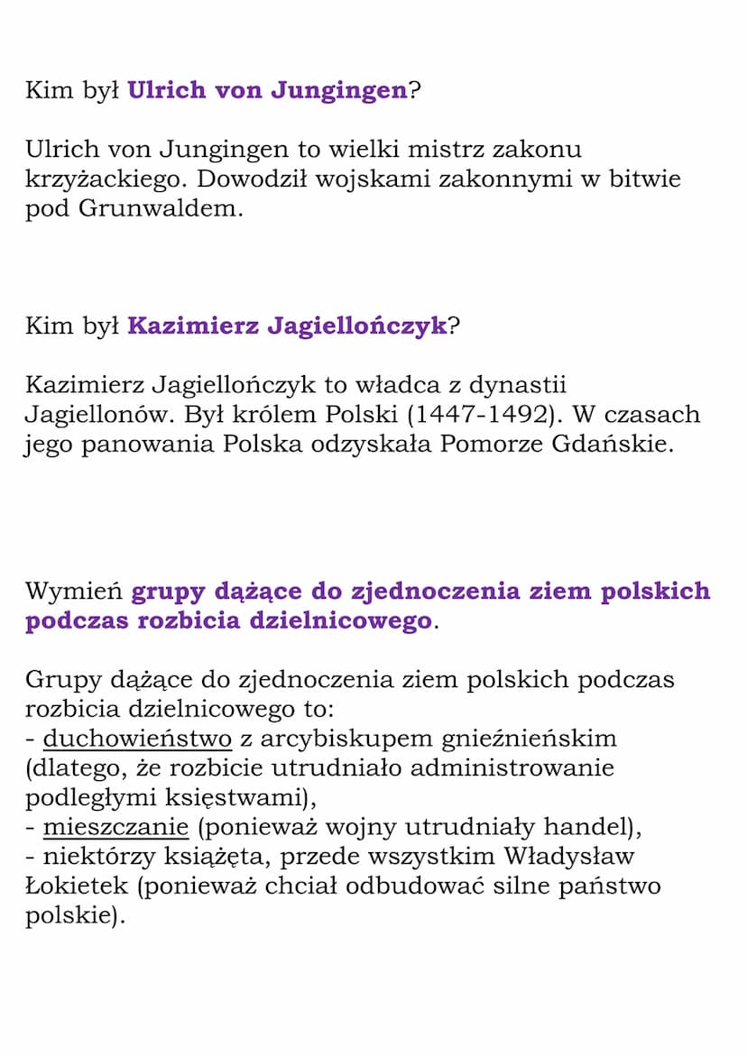 Wielka wojna z
Krzyżakami
(Dział: Polska Jagiellonów)
Fiszki
Wyjaśnij znaczenie pojęcia rozbicie dzielnicowe.
Rozbicie dzielnicowe to okres,