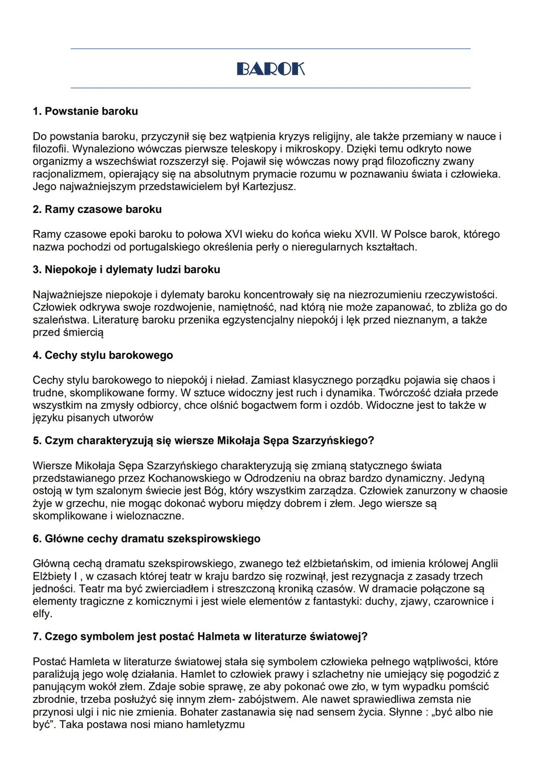 Barok - Część 2: Kluczowe informacje