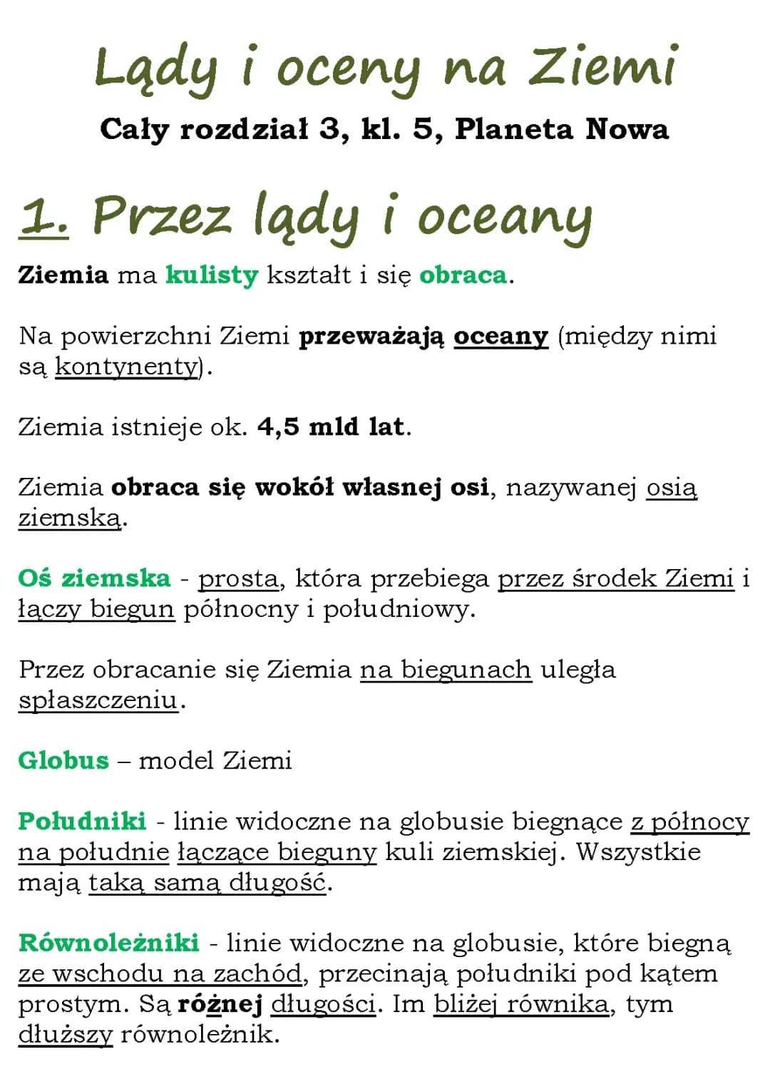 Lądy i oceny na Ziemi Cały rozdział 3, kl. 5, Planeta Nowa