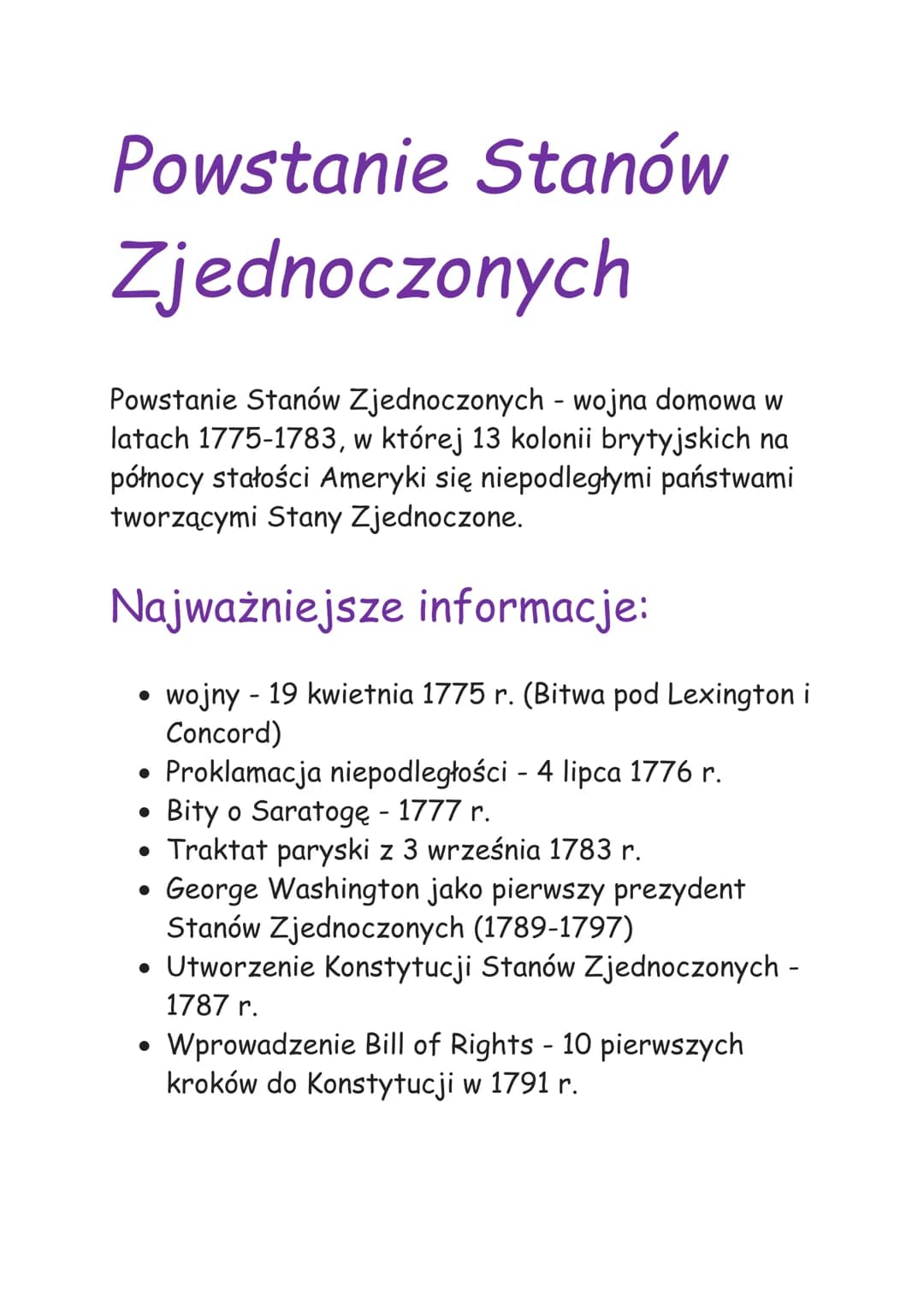 Powstanie Stanów
Zjednoczonych
Powstanie Stanów Zjednoczonych - wojna domowa w
latach 1775-1783, w której 13 kolonii brytyjskich na
północy 