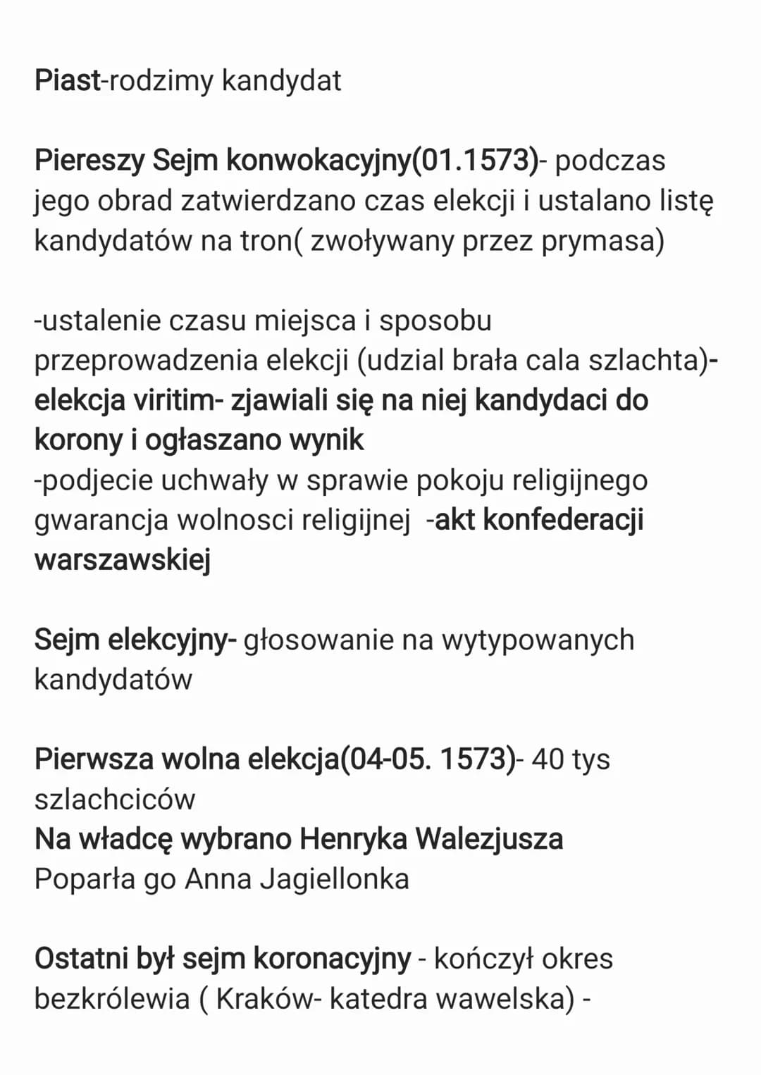1572- śmierć Zygmunta Augusta
Konfederacja kapturowa-związki szlacheckie
utworzone przez jeden lub kilka stanów które
przyjmowały władze w o