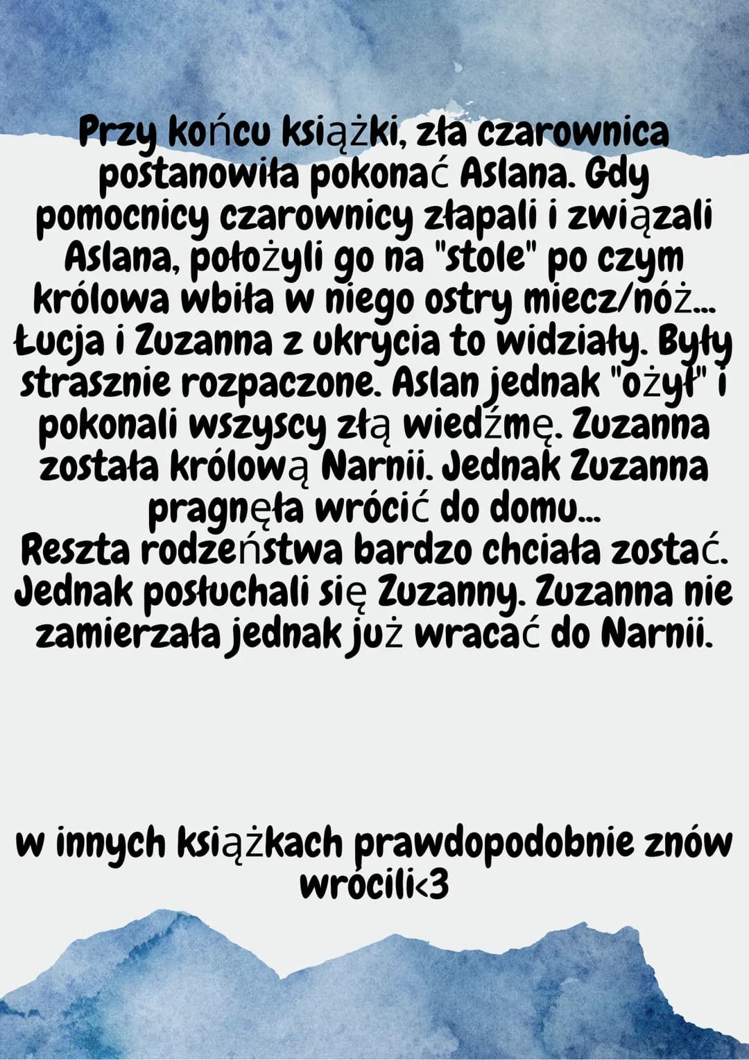 IxOpowieści z Narniix|-
POSTACIE:
x Łucja- najmłodsza z rodzeństwa,
pierwsza odkryła magiczną szafę i
do niej trafiła, poznała pana
Tumnusa 