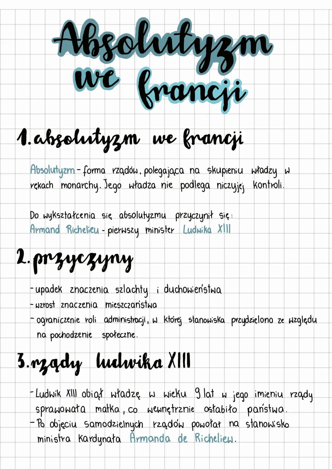 Absolutyzm
we francji
1. absolutyzm we francji
Absolutyzm-forma rządów, polegająca na skupieniu władzy w
rękach monarchy. Jego władza nie po