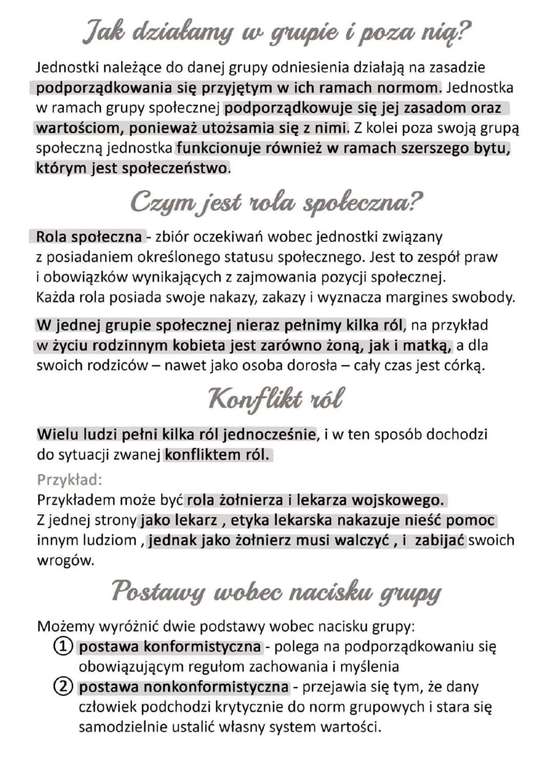 Grupy i role społeczne
Grupa społeczna - jest to grupa ludzi, których łączą określone
stosunki społeczne: pokrewieństwa, przyjaźni, nienawiś