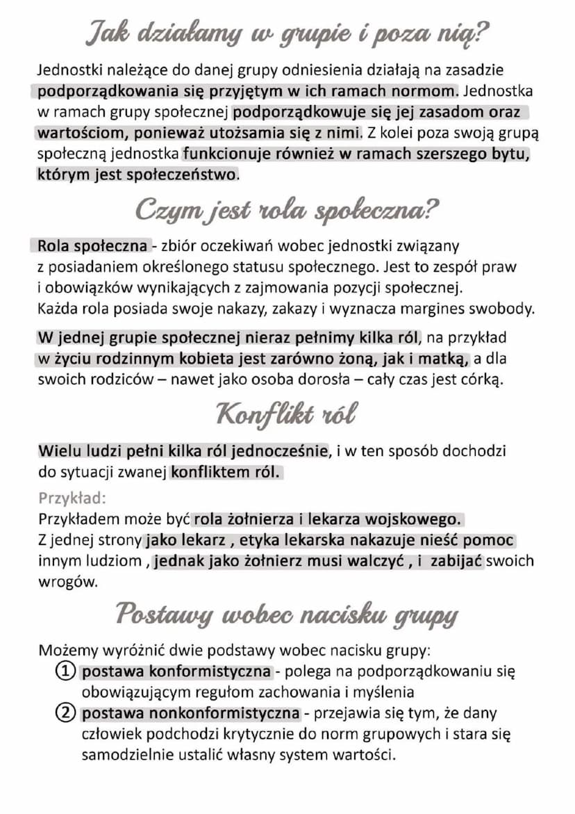 Grupy i role społeczne
Grupa społeczna - jest to grupa ludzi, których łączą określone
stosunki społeczne: pokrewieństwa, przyjaźni, nienawiś