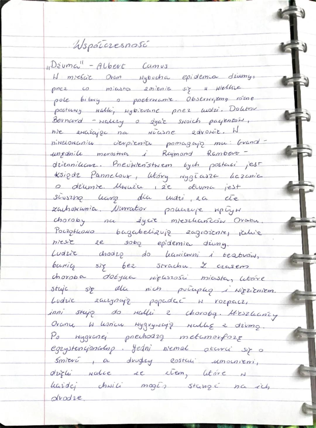 Wspóïczesność

"Dauma" - Albert Camus
H miescie Ovan Hybucha epidemia diumy,
prez CO miasto zmienić się H Hielllie
pole bitwy o pretrwanie. 