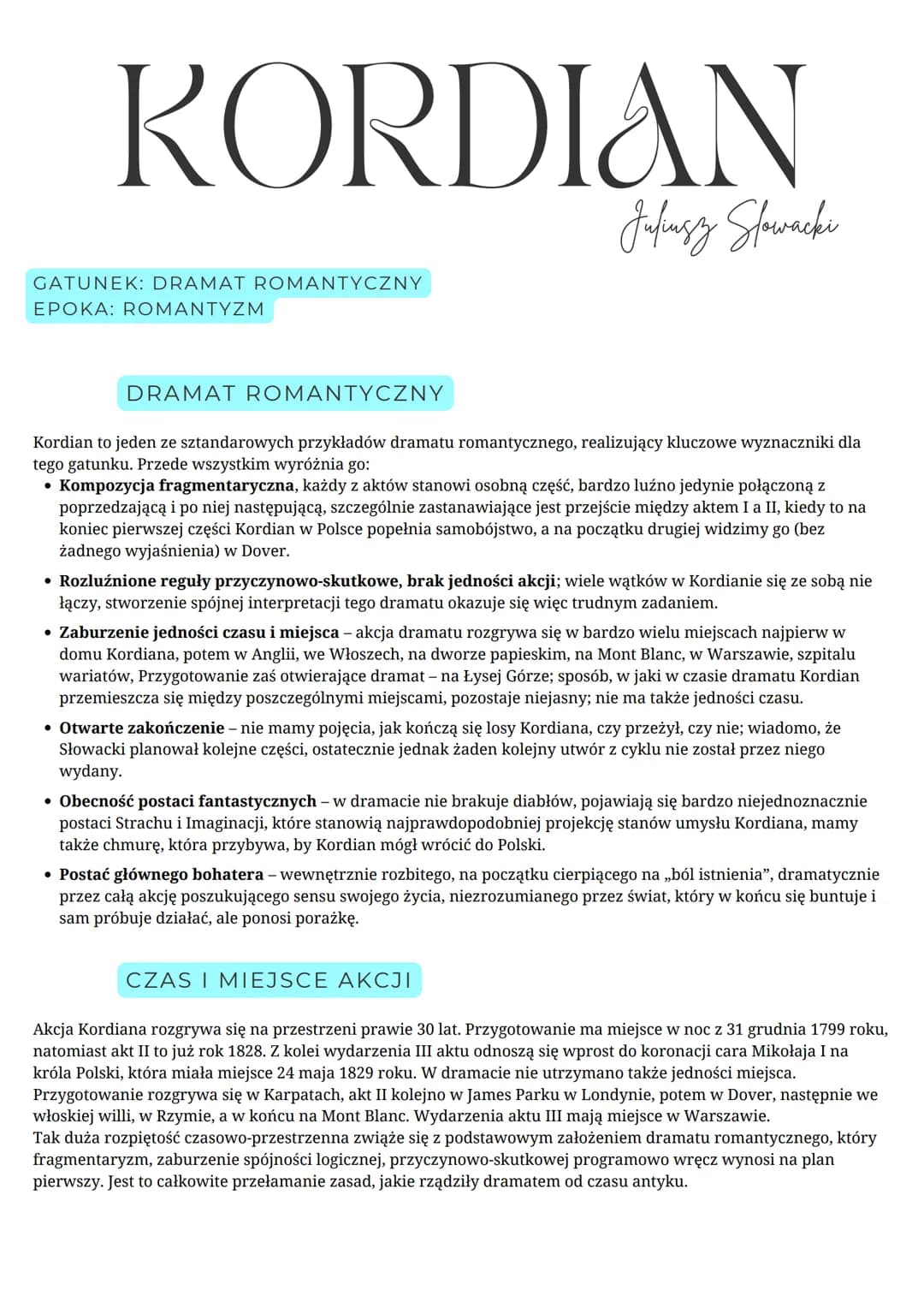 KORDIAN
GATUNEK: DRAMAT ROMANTYCZNY
EPOKA: ROMANTYZM
DRAMAT ROMANTYCZNY
Jufingz Slowacki
Kordian to jeden ze sztandarowych przykładów dramat