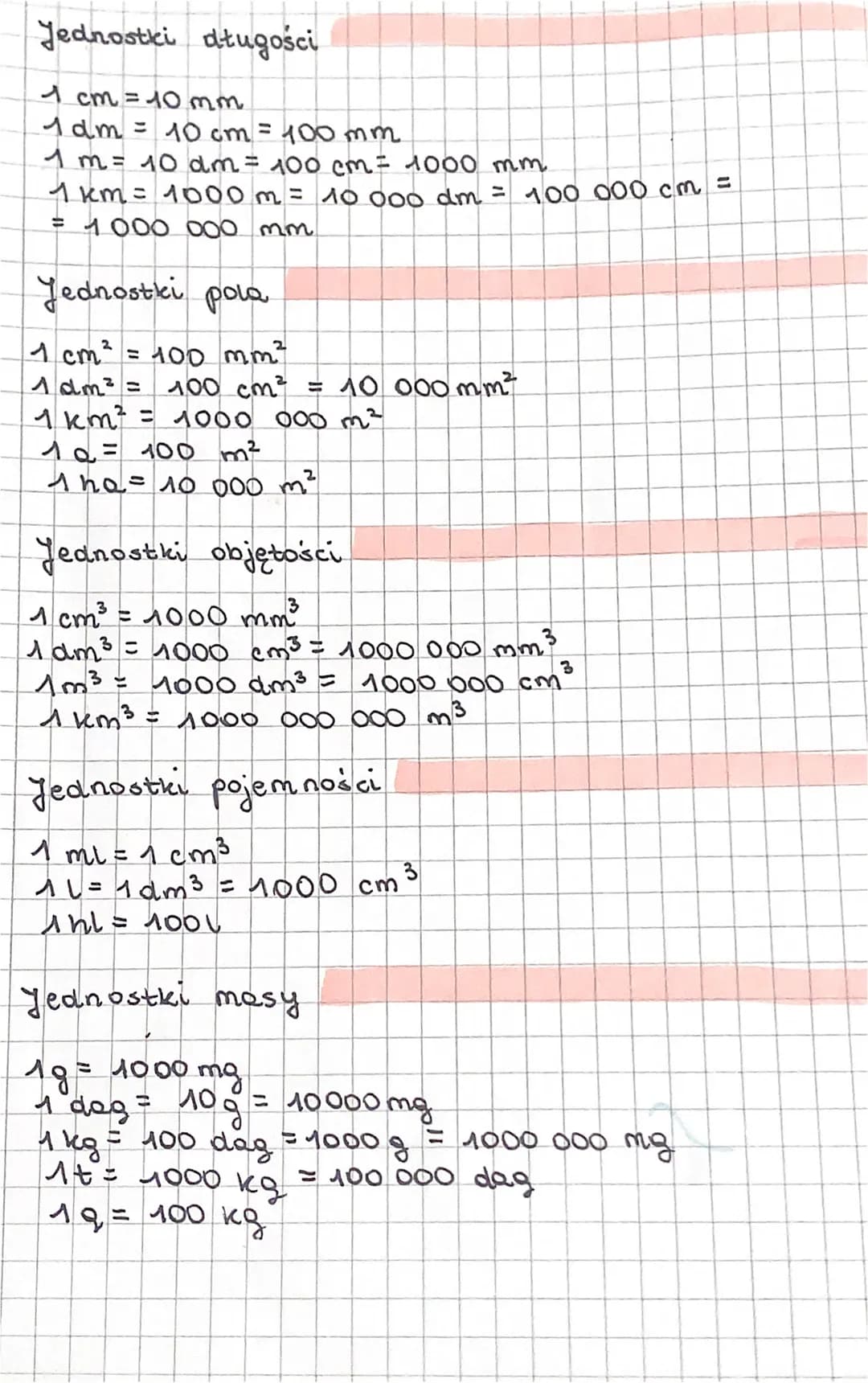 Jednostki długości
1 cm = 10 mm
1 dm = 10 cm = 100 mm
1 m = 10 dm = 100 cm = 1000 mm
1 km = 1000 m = 10 000 dm = 100 000 cm =
= 1 000 000 mm