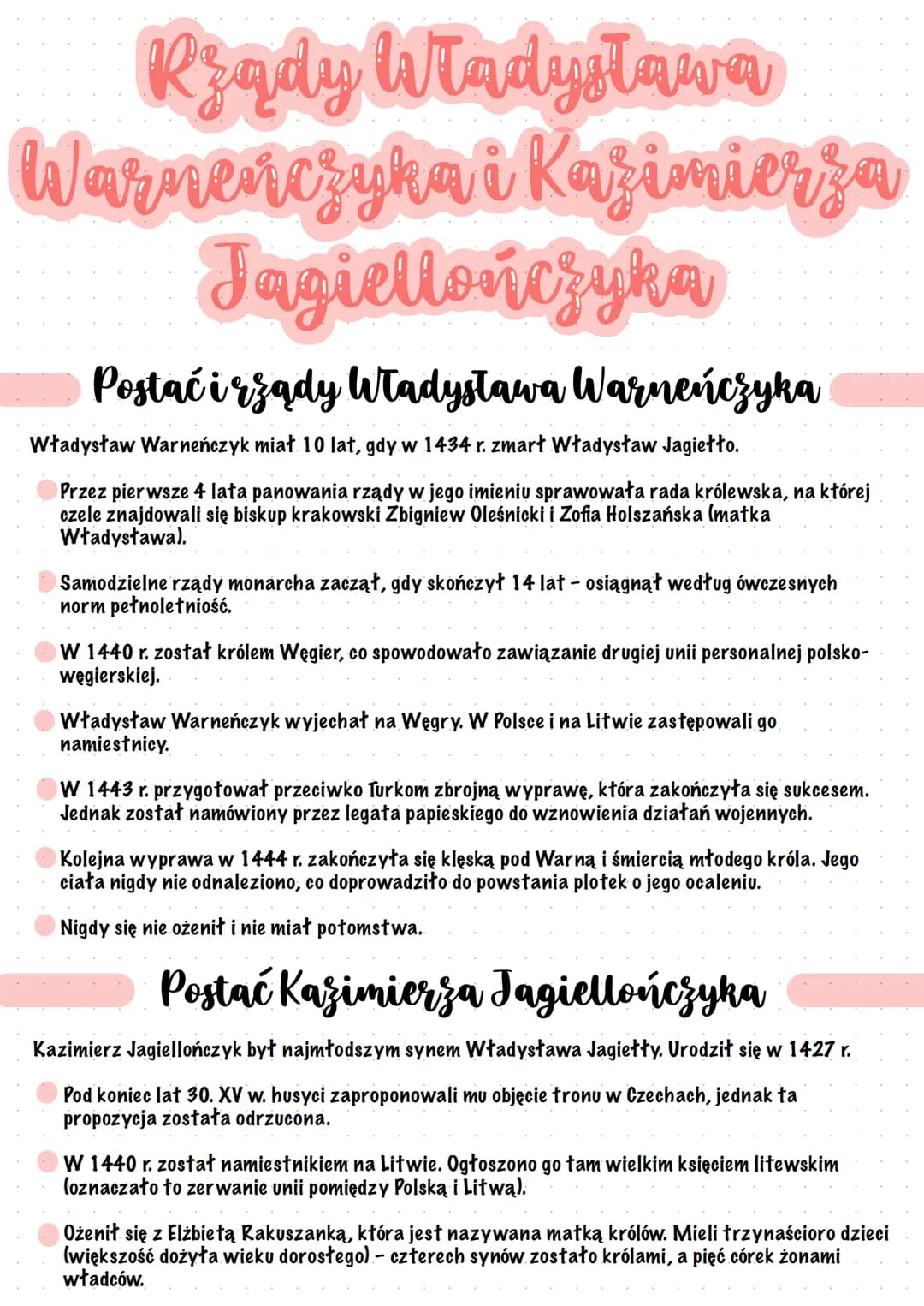 Rządy Władysława
Warneńczyka i Kazimierza
Jagiellończyka
Postać i rządy Władysława Warneńczyka
Władysław Warneńczyk miał 10 lat, gdy w 1434 