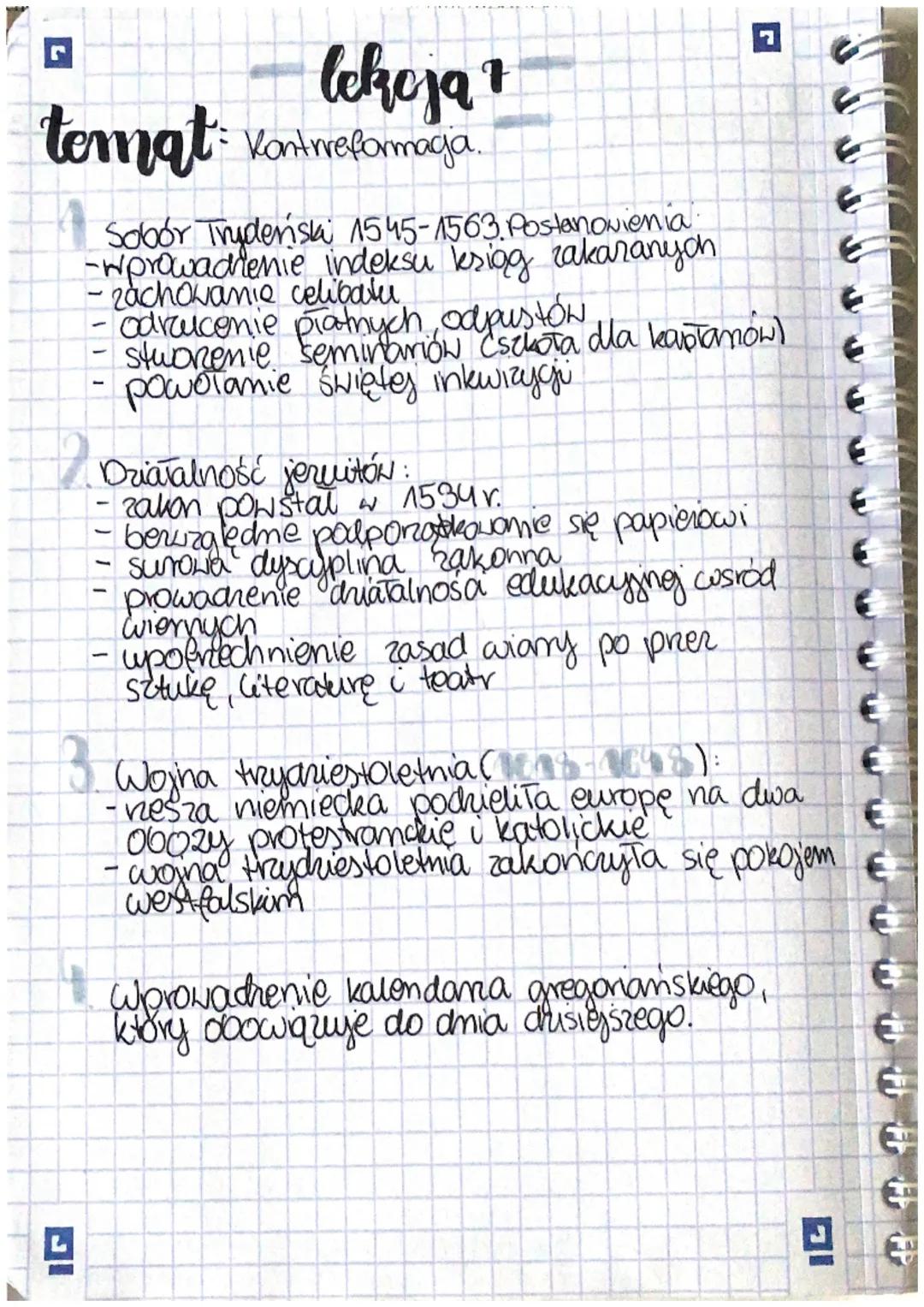 lekoja +
temat: Kontrreformagia.
r
Soloor Trydenska 1545-1563. Postanowienia
-wprowadhenie indeksu kriog rakaranych
•zachowanie celibatu,
od