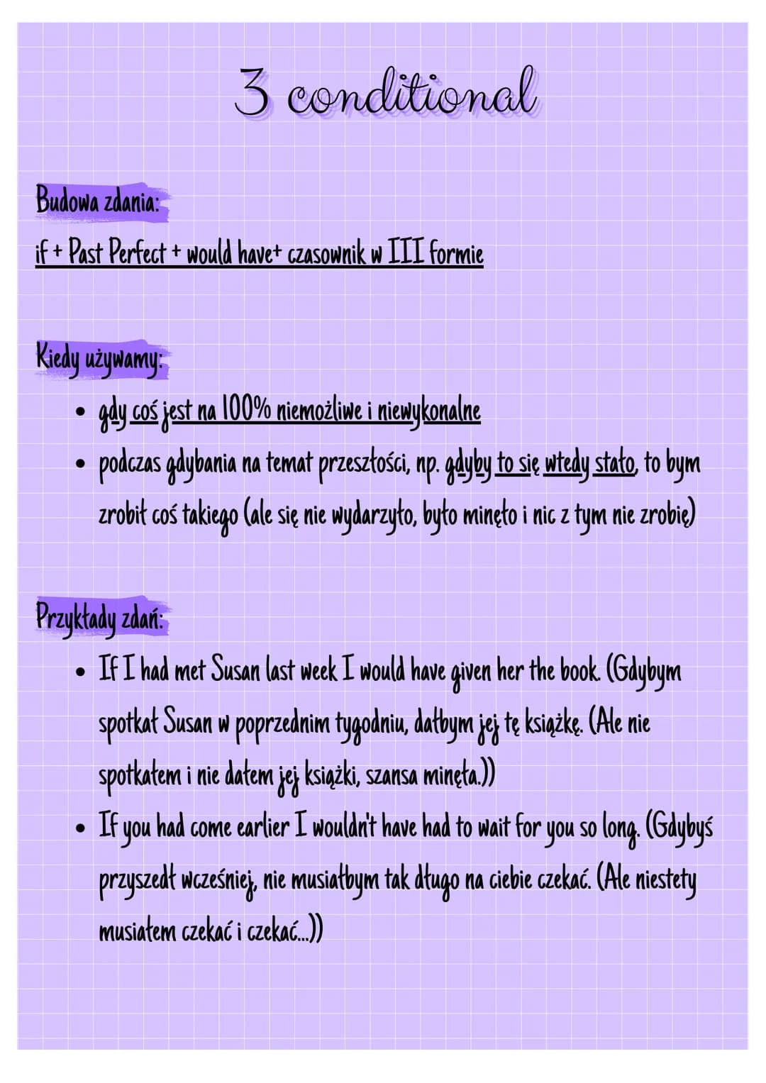 --- OCR Start ---
CONDITIONALS
ogólnie:
Tryby warunkowe w języku angielskim, zwane conditionals, to struktury gramatyczne,
które opisują zda