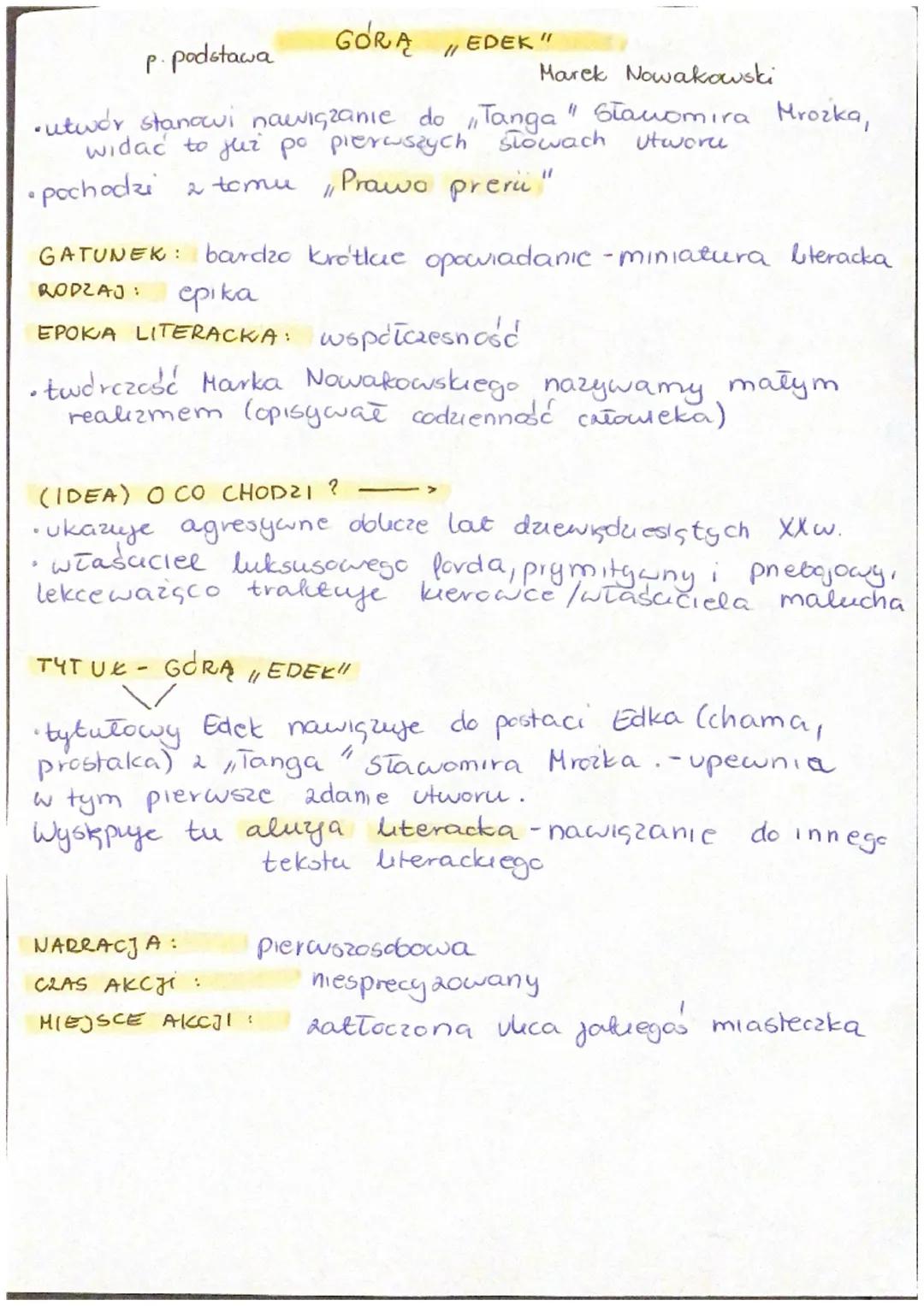 p.podstawa
# GORĄ "EDEK"
Marek Nowakowski

*   utwór stanowi nawiązanie do „Tanga" Sławomira Mrożka,
widać to już po pierwszych słowach utwo