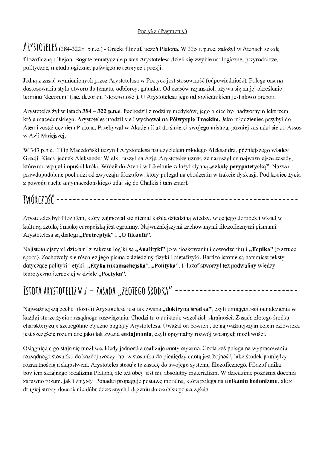 Arystoteles: Poetyka, Retoryka i Poglądy w Punktach