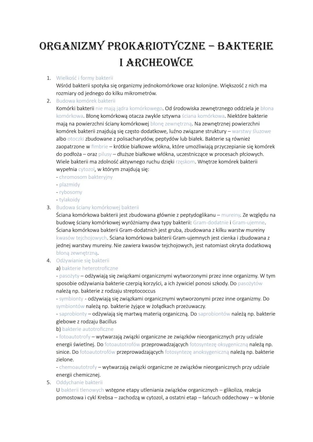 Organizmy prokariotyczne – bakterie i archeowce
