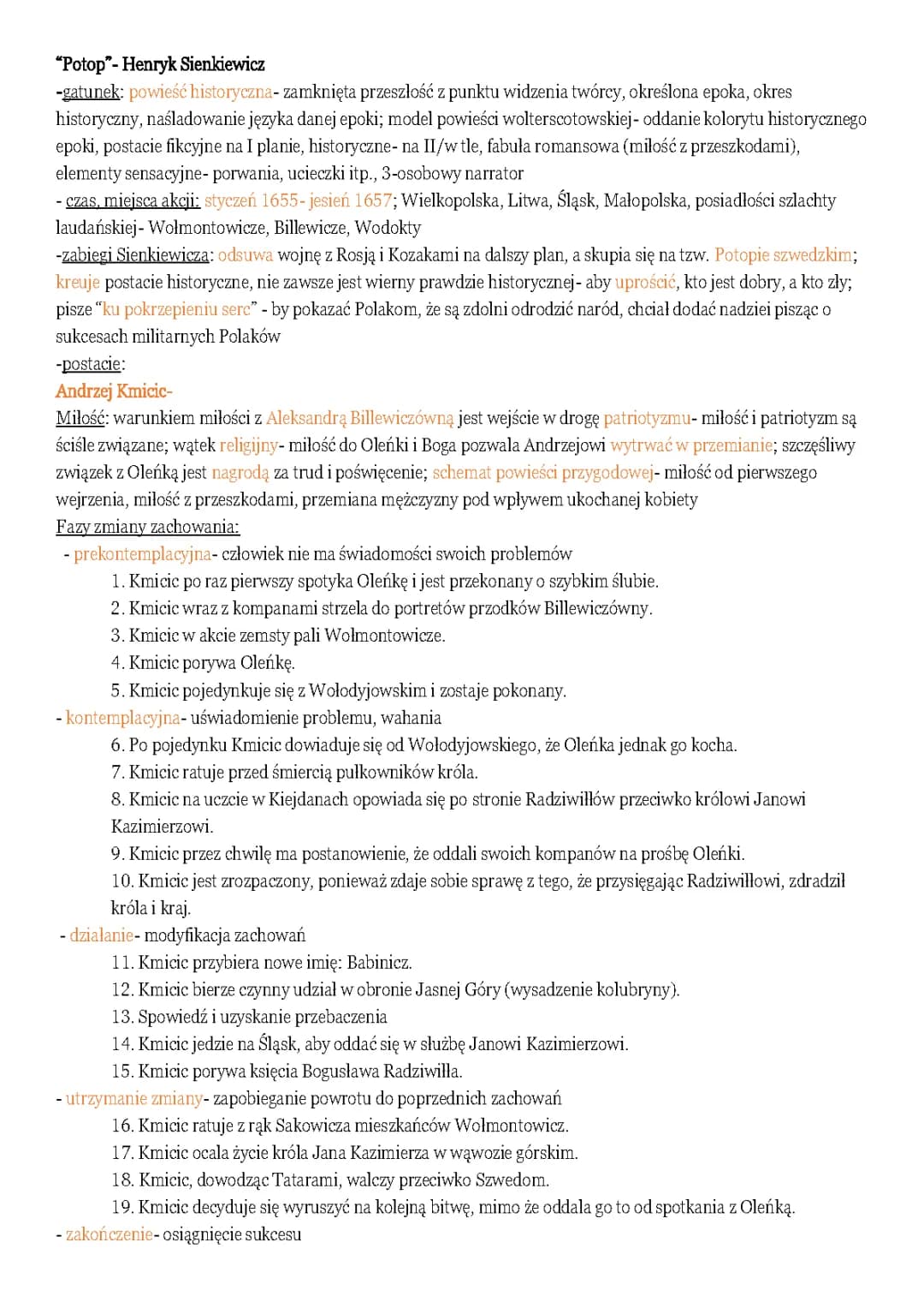 Potop - Notatki do matury PDF: Najważniejsze informacje i streszczenie