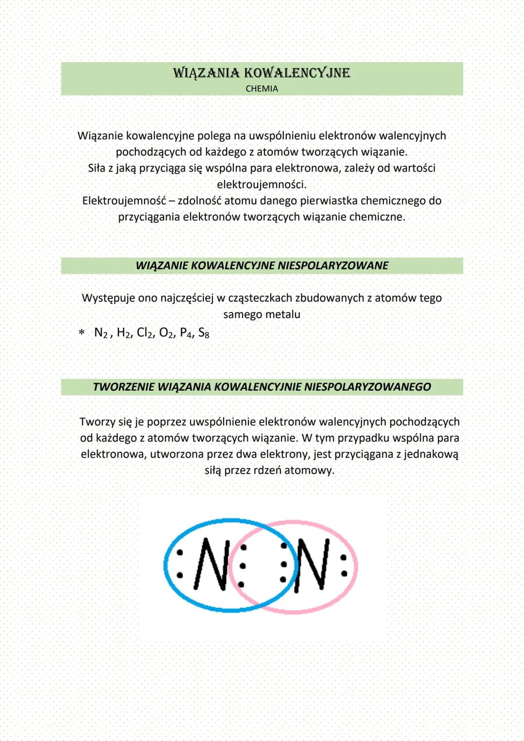 WIĄZANIA KOWALENCYJNE
CHEMIA
Wiązanie kowalencyjne polega na uwspólnieniu elektronów walencyjnych
pochodzących od każdego z atomów tworzącyc