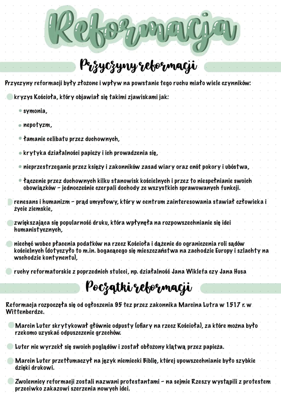 
<h2 id="przyczynyreformacjiweuropie">Przyczyny reformacji w Europie</h2>
<p>Przyczyny reformacji były złożone i miały wpływ na powstanie te