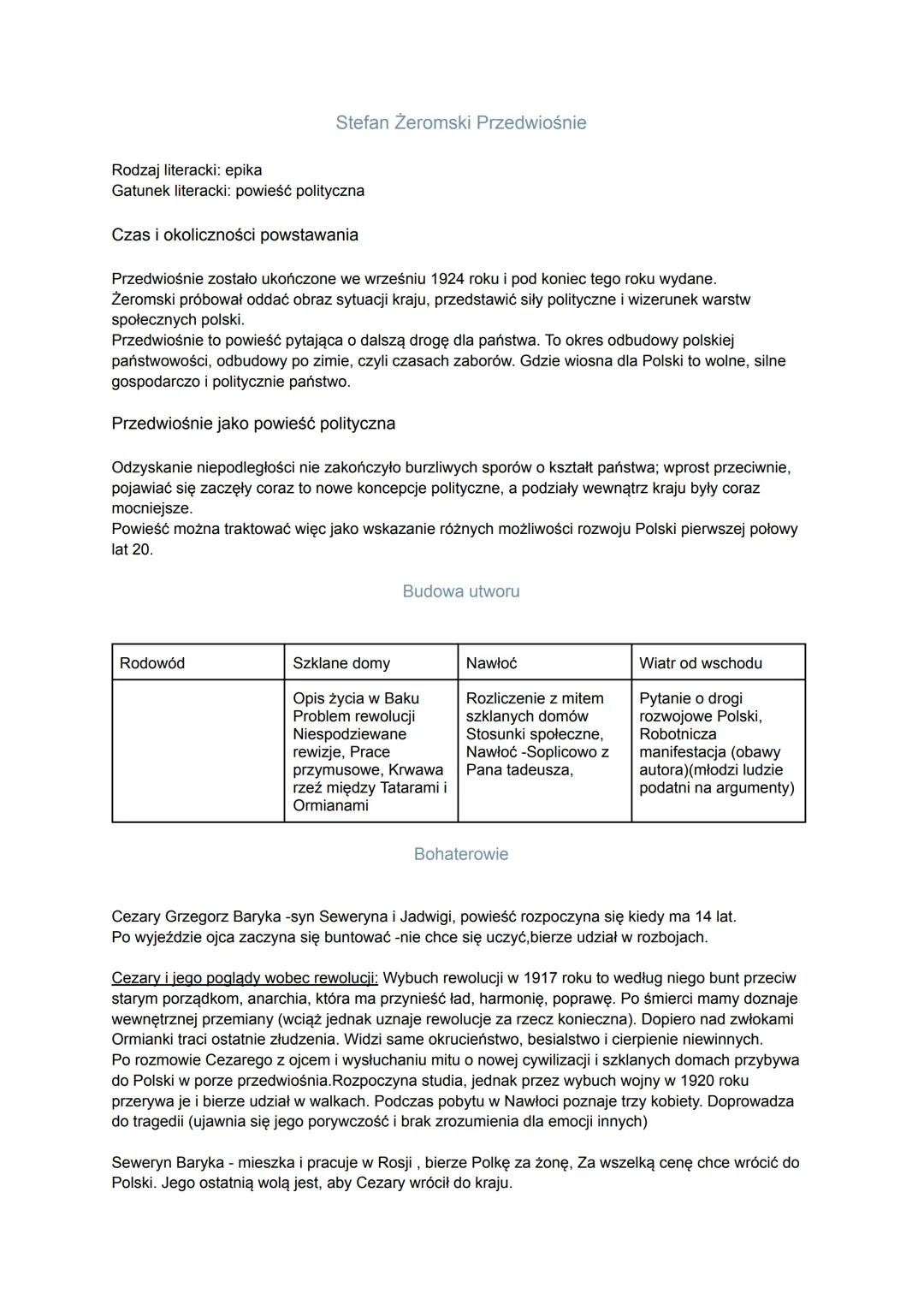 Rodzaj literacki: epika
Stefan Żeromski Przedwiośnie
Gatunek literacki: powieść polityczna
Czas i okoliczności powstawania
Przedwiośnie zost