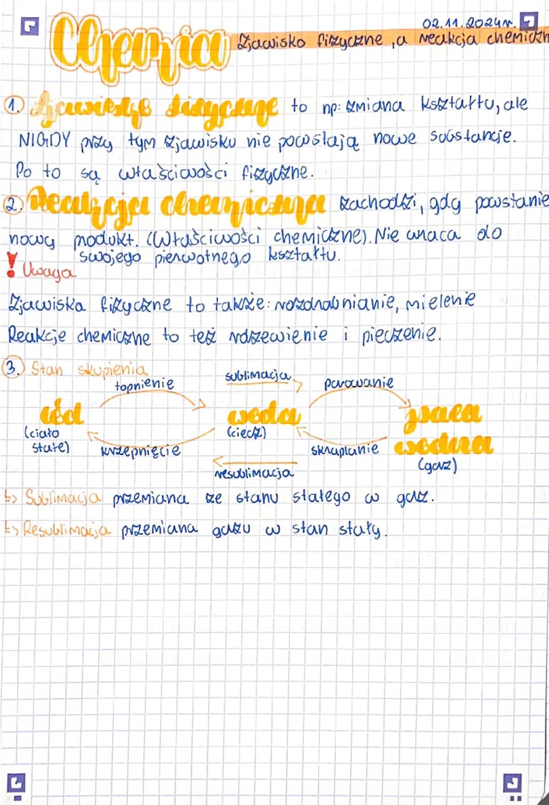 G
Cheanta
02.11.2024. 7
Zjawisko fizyczne, a Neakcja chemiczn
1 Sscusiede sidyclage to np: szmiana kształtu, ale
NIGDY przy tym zjawisku nie