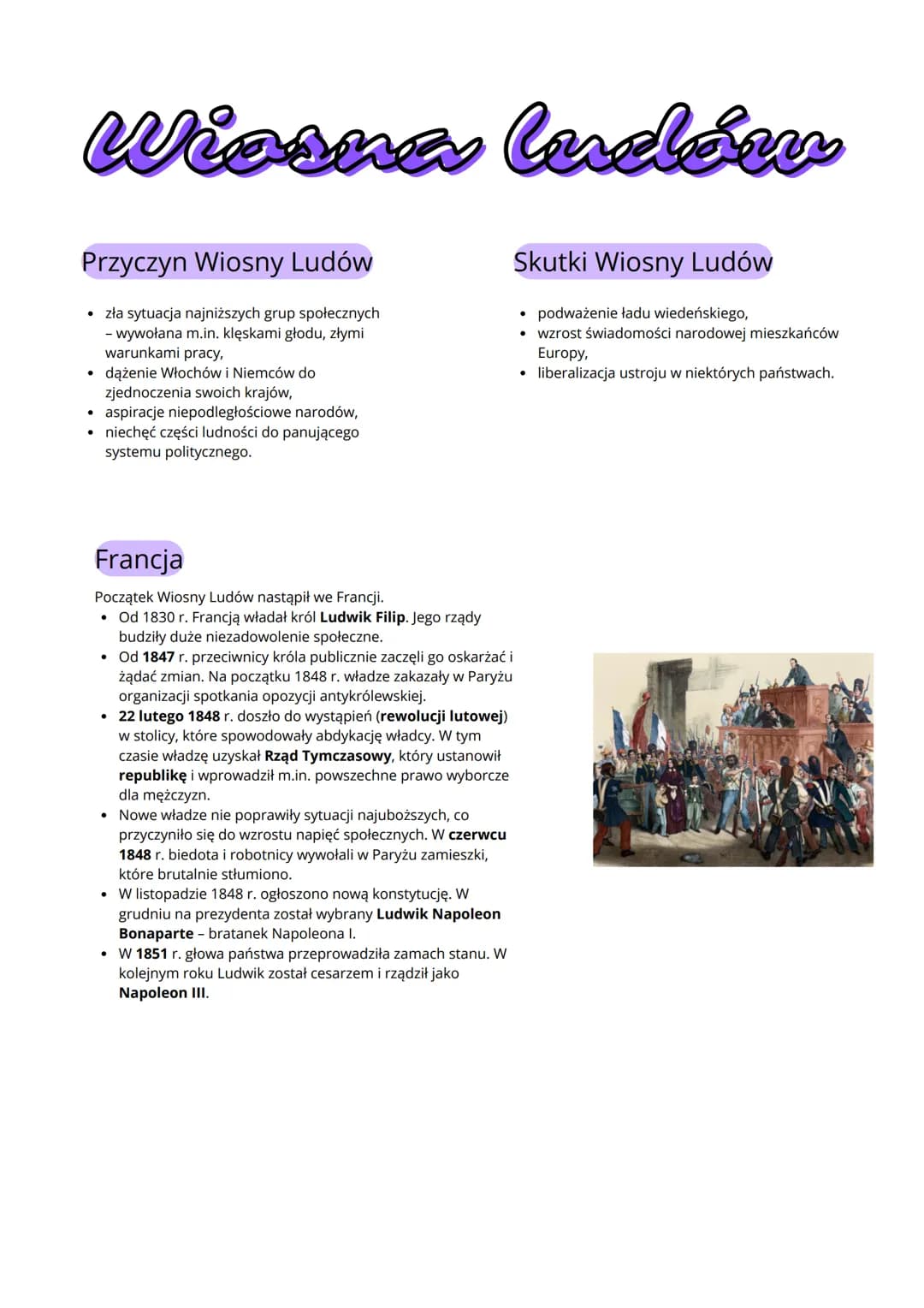 Wiosna ludów
Przyczyn Wiosny Ludów
• zła sytuacja najniższych grup społecznych
- wywołana m.in. klęskami głodu, złymi
warunkami pracy,
. dąż