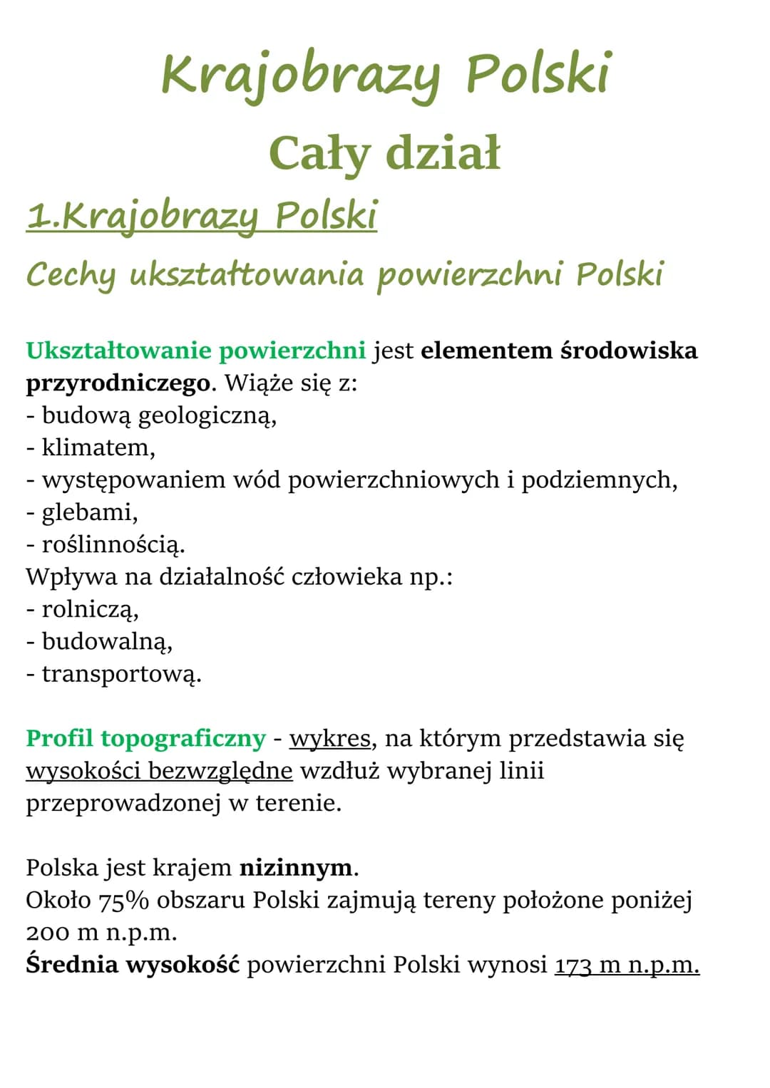 
<h2 id="cechyuksztatowaniapowierzchnipolski">Cechy ukształtowania powierzchni Polski</h2>
<p>Ukształtowanie powierzchni jest elementem środ