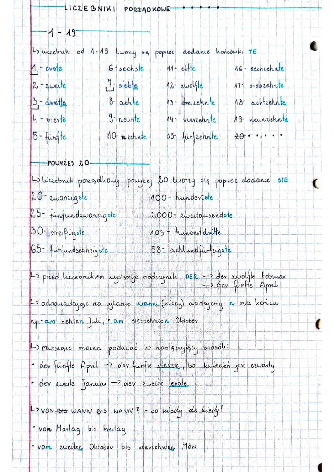 Liczebniki Porządkowe Niemiecki + daty