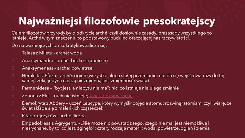SOKRATES
Ogólne informacje ERA PRESOKRATEJSKA O co chodzi z filozofią przyrody?
"Gdy rozpoczynała się filozofia w Grecji, nauki szczegółowe 