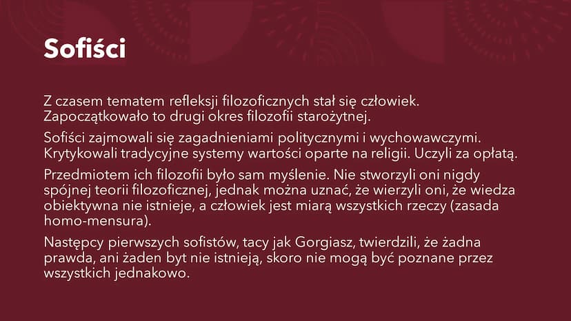 SOKRATES
Ogólne informacje ERA PRESOKRATEJSKA O co chodzi z filozofią przyrody?
"Gdy rozpoczynała się filozofia w Grecji, nauki szczegółowe 