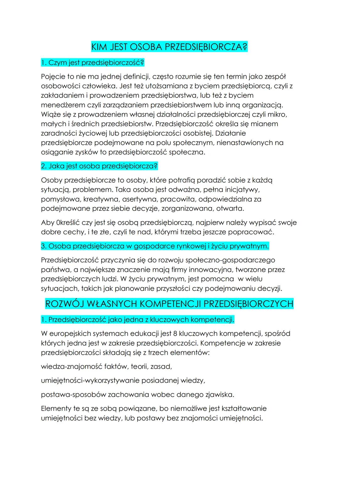 I.Osoba przedsiębiorcza.