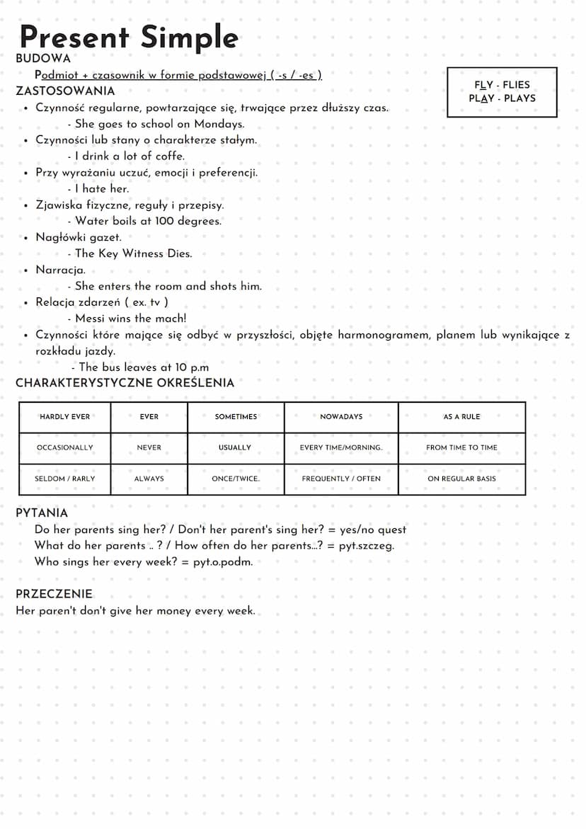 •
Past Simple
BUDOWA
Podmiot + II forma czasownika
a) Czasy regularne: -d/ -ed (clean - cleaned, travel - travelled, try - tried)
b) Czasy n