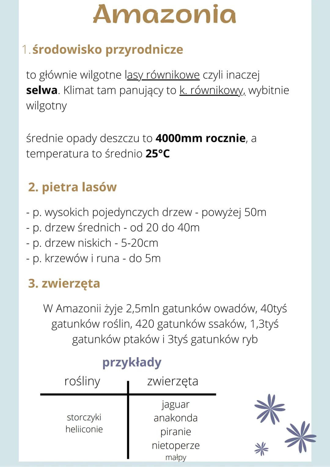 Amazonia
1. środowisko przyrodnicze
to głównie wilgotne lasy równikowe czyli inaczej
selwa. Klimat tam panujący to k. równikowy, wybitnie
wi