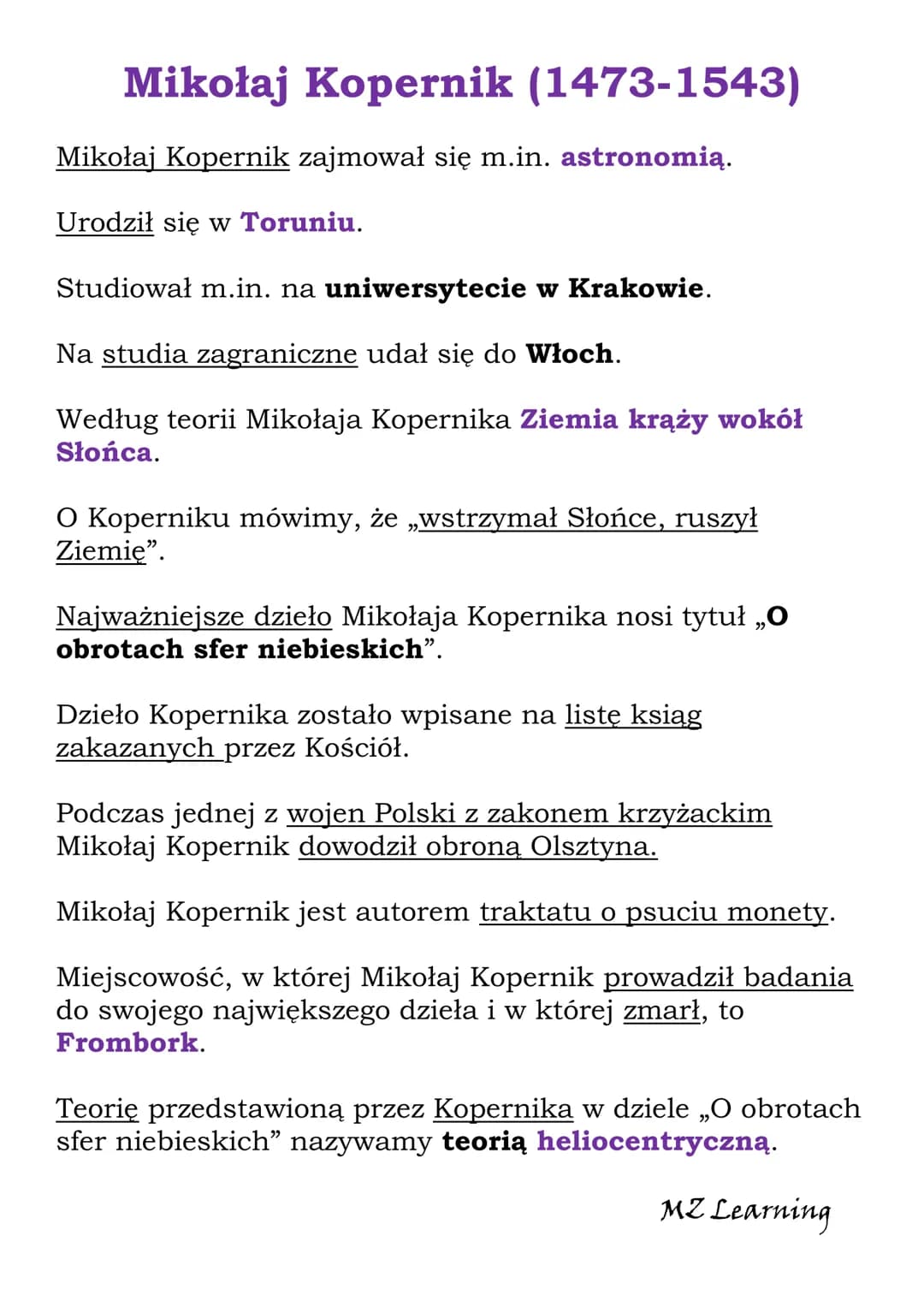 Mikołaj Kopernik (1473-1543)
Mikołaj Kopernik zajmował się m.in. astronomią.
Urodził się w Toruniu.
Studiował m.in. na uniwersytecie w Krako