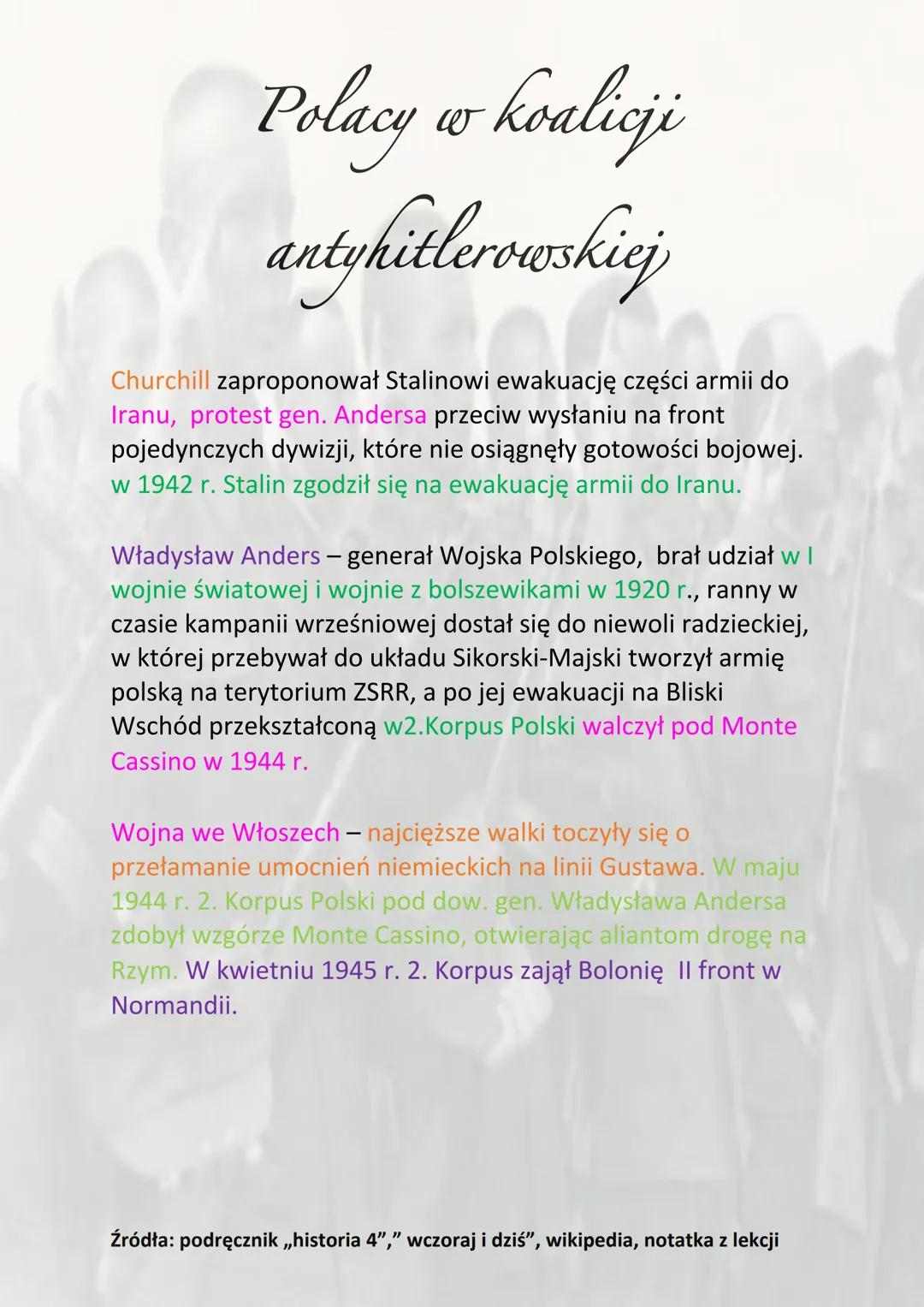 Polacy
-koalicji
antyhitlerowskiej
an
Polskie Siły Zbrojne na Zachodzie - tworzone na terytorium
Francji od września 1939 r., a od sierpnia 