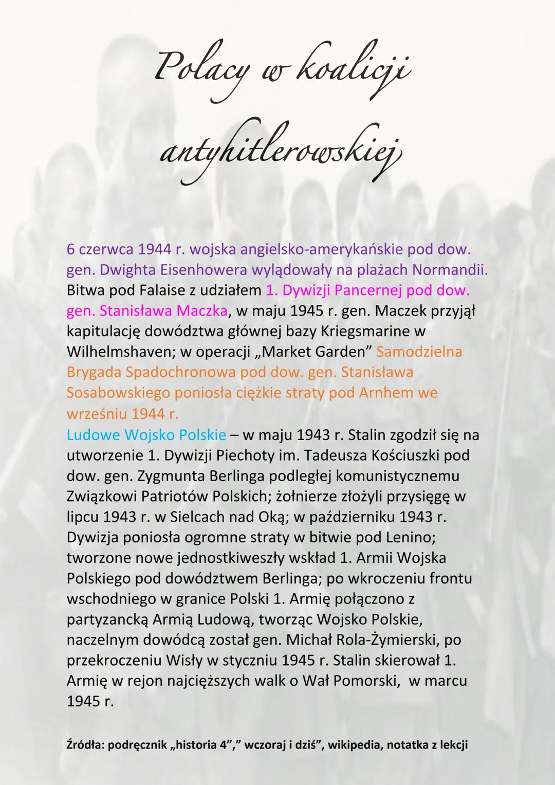 Polacy
-koalicji
antyhitlerowskiej
an
Polskie Siły Zbrojne na Zachodzie - tworzone na terytorium
Francji od września 1939 r., a od sierpnia 