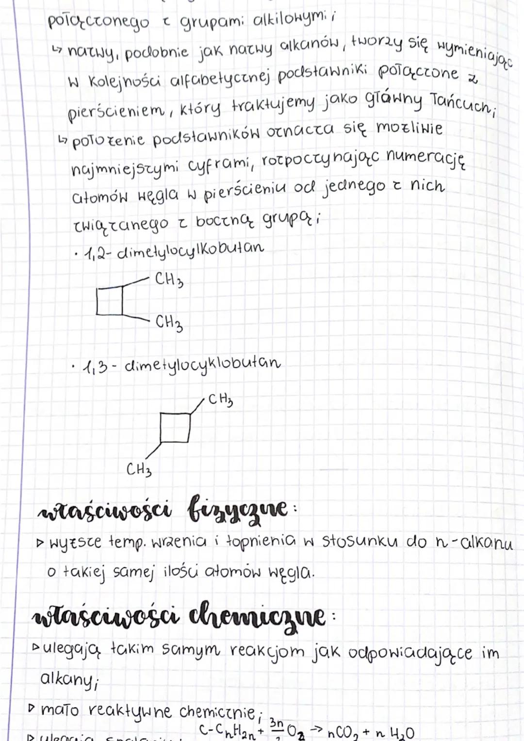 cykloalkany
► grupa węglowodorók, których cząsteczki zawierają
pierścienie zbudowane z atomów węgla połączonych
pojedynczymi wiącaniami typu