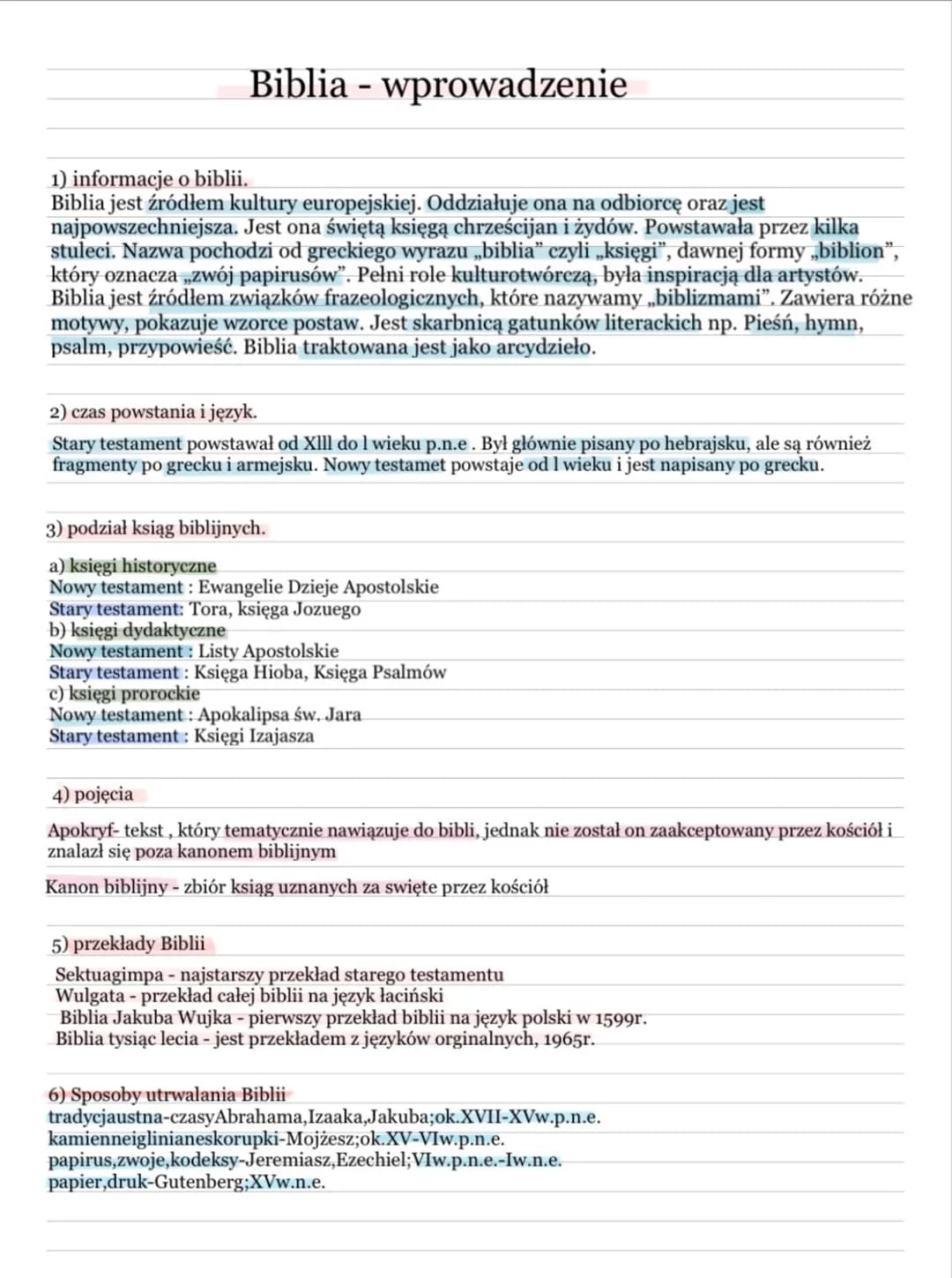 Biblia - wprowadzenie
1) informacje o biblii.
Biblia jest źródłem kultury europejskiej. Oddziałuje ona na odbiorcę oraz jest
najpowszechniej