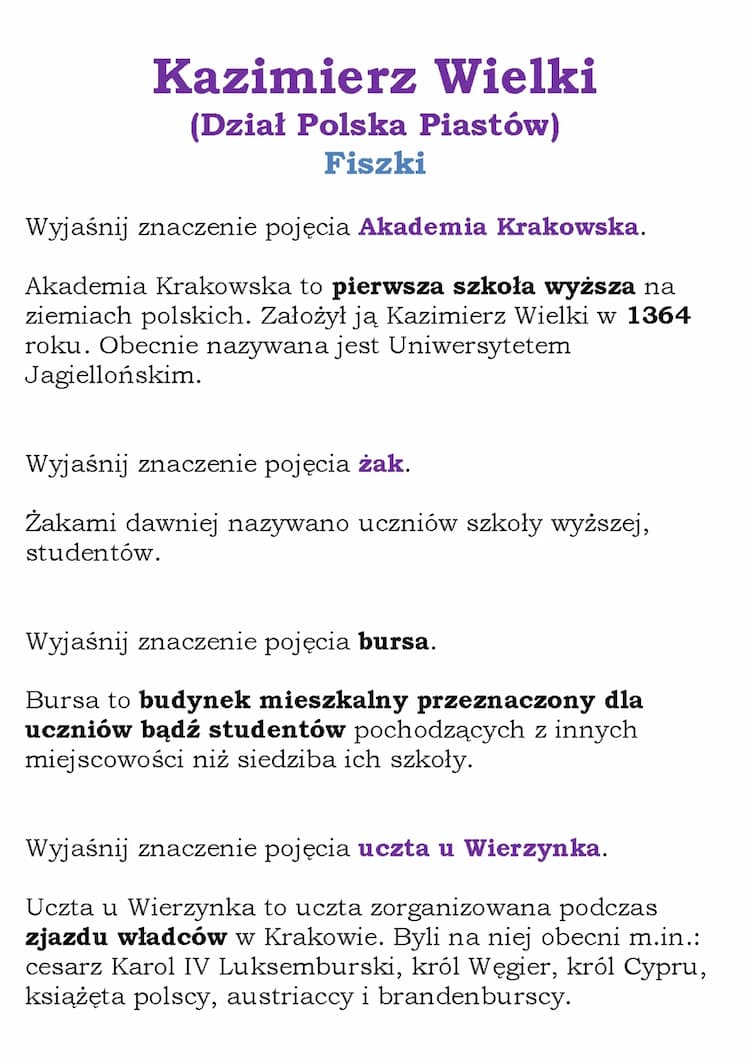 Know Kazimierz Wielki (Dział Polska Piastów) Fiszki  thumbnail