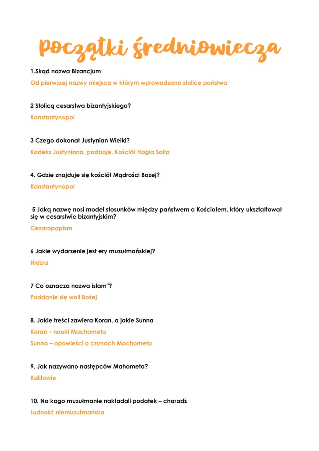 początki średniowiecza
1.Skąd nazwa Bizancjum
Od pierwszej nazwy miejsca w którym wprowadzano stolice państwa
2 Stolicą cesarstwa bizantyjsk