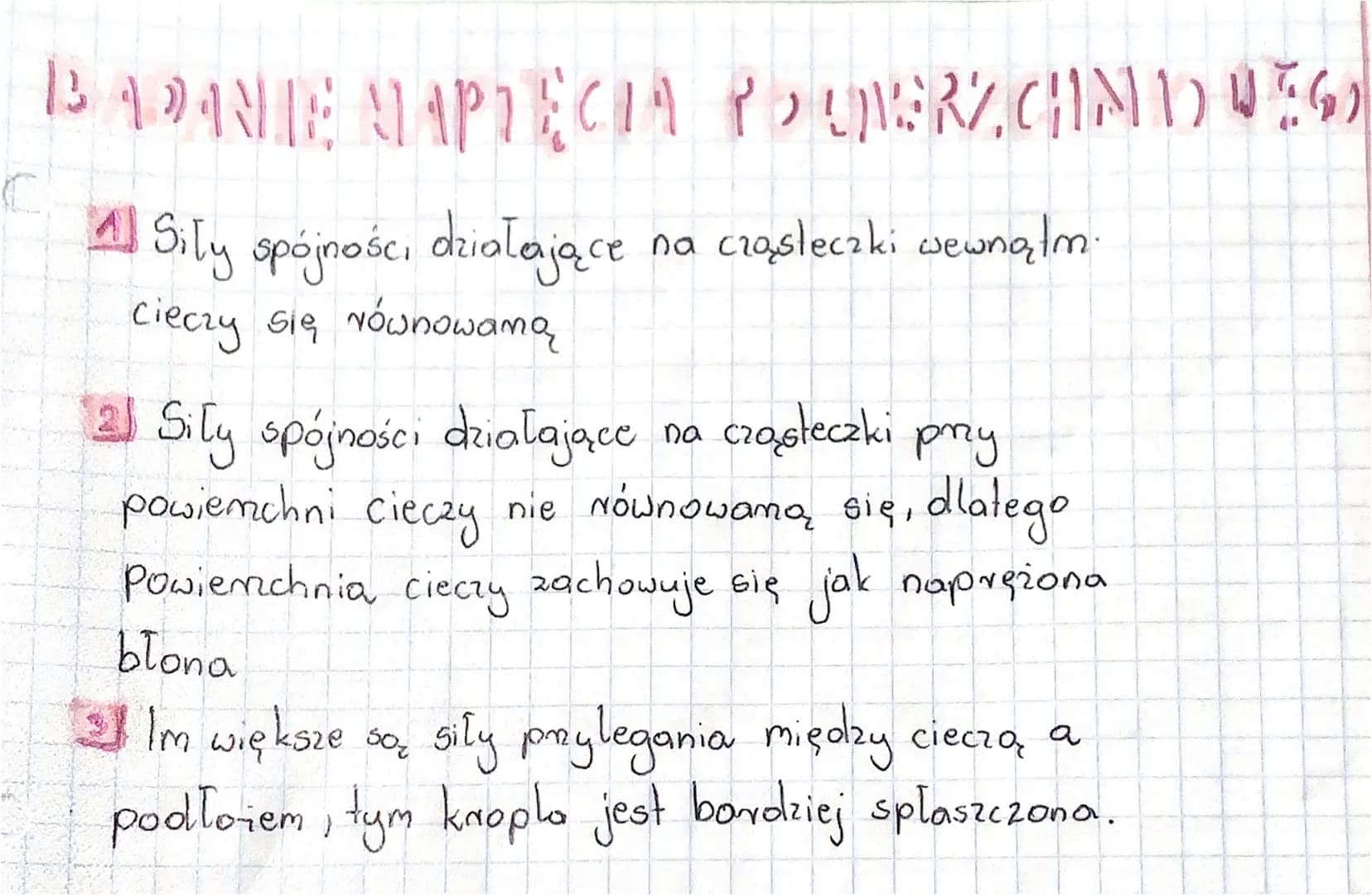 BADANIE NAPTECIA PUERZCHNIOWE()
4 Siły spójności działające na cząsteczki wewnątm.
Cieczy się równowaną
2) Siły spójności działające na cząs