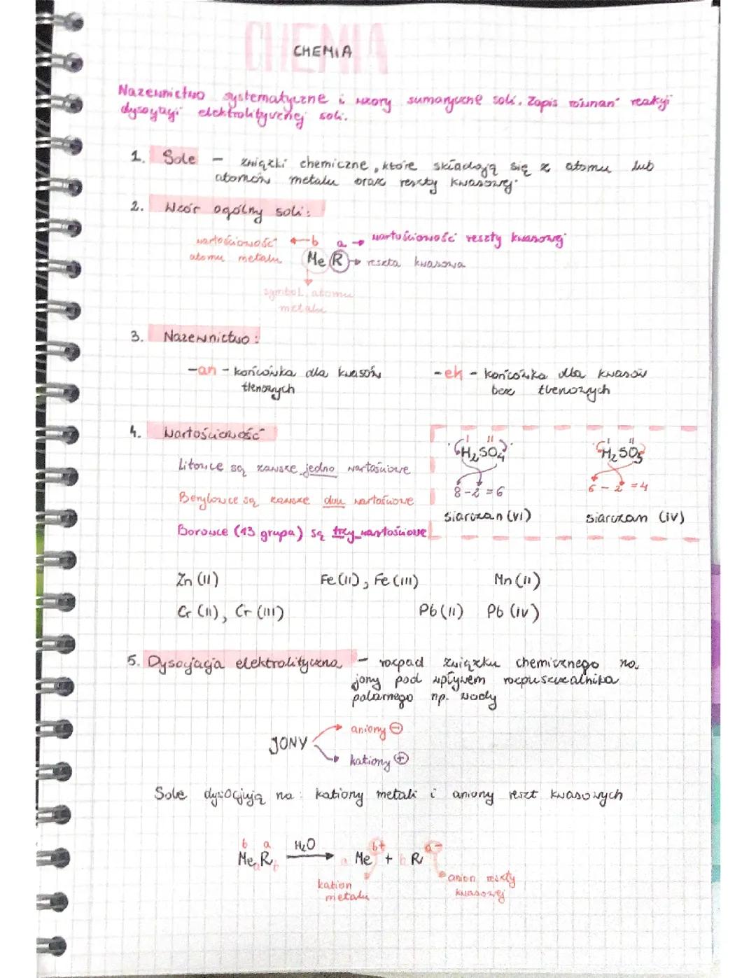 Nazewnictwo soli i ich wzory – Równania reakcji dysocjacji