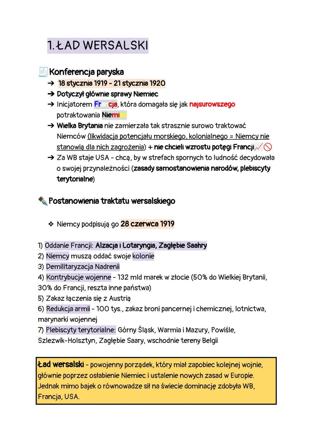 Ład wersalski - Notatki do matury z historii rozszerzonej