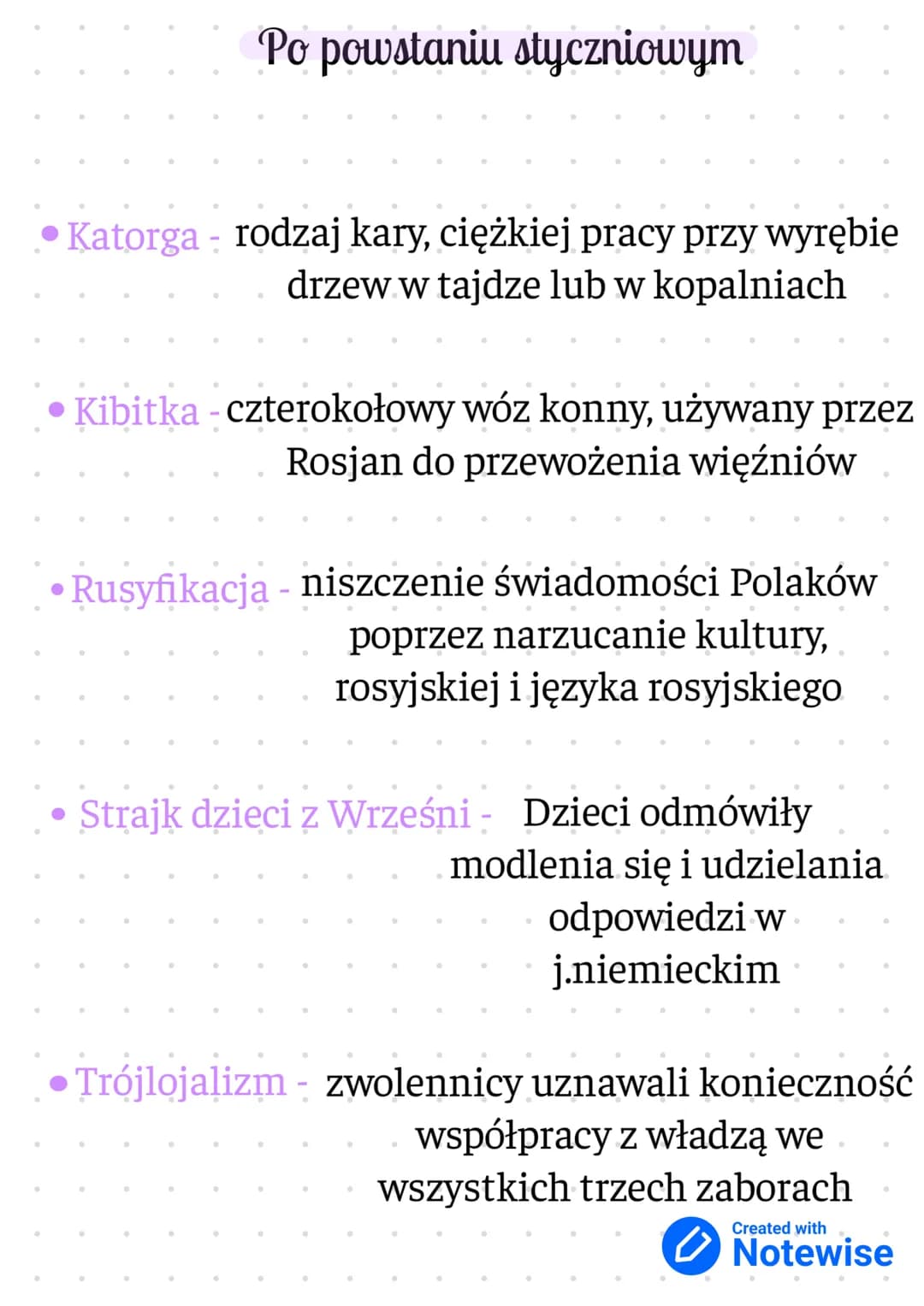 Po powstaniu styczniowym
• Katorga - rodzaj kary, ciężkiej pracy przy wyrębie
drzew w tajdze lub w kopalniach
●
Kibitka - czterokołowy wóz k