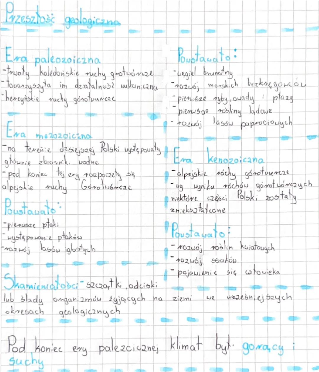 Przeszłość geolo
geologiczna
Ewa paleozoiczna
Poustawa to:
-trwały kaledońskie ruchy grotwórcze -węgiel brunatny
- towarzyszyta im dziaṭalnu